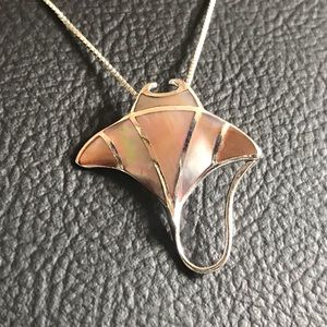 NWOT ABALONE SHELL Inlay GEMSTONE 925 Sterling Silver MANTA Pendant only